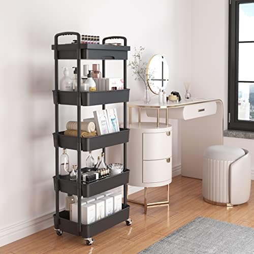 Calmootey 5-Tier Utility Cart with Drawer & Wheels, Storage for Home,Office - Image 2