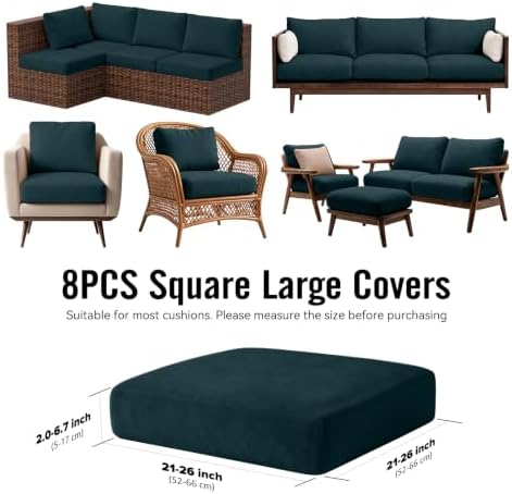 8Pcs Outdoor Cushion Covers, Stretch Patio Furniture Couch Chair Slipcovers - Image 2