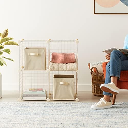 Amazon Basics 4 Cube Wire Grid Storage Organizer, Closet Organizer and Shelves, Stackable, Space-Saving, Easy to Assemble, 14"x14"x14", White - Image 2