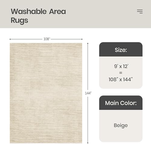 Valenrug 9x12 Area Rug Non Slip, Large Washable Rugs for Living Room, Beige - Image 2
