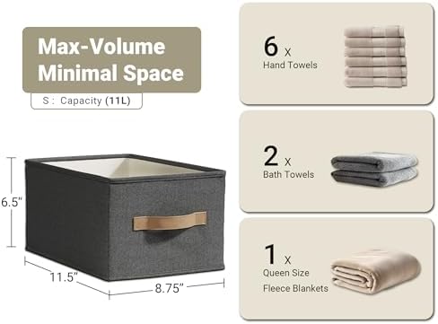 3-Pack Closet Storage Bins, Foldable Fabric Storage Baskets, Black - Image 3