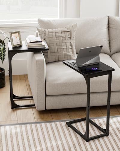 C-Shaped Side Table for Couch - Small Coffee Stand Sofa Tray Desk with Metal Frame and Waterproof Scratch Resistant, Modern End Accent for Living Room, Bedroom, Small Spaces, Black - Image 6