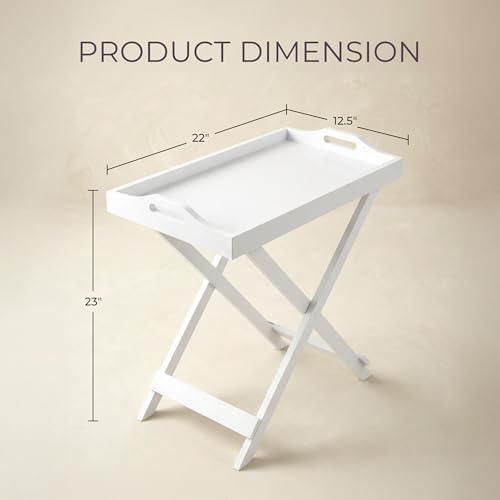 Lavish Home Folding TV Tray Table with Removable Tray Top, White, 22 Inch - Image 3