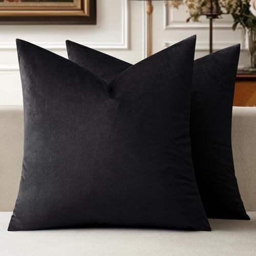 MIULEE Velvet Throw Pillow Covers 16x16 Inch Pack of 2 Black by MIULEE