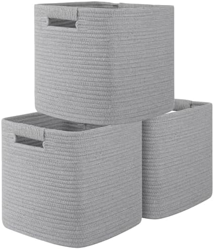 OIAHOMY Storage Cubes 11 Inch Storage Bins 3-Pack Woven Square Basket Grey by MasterofSpaceOptimization