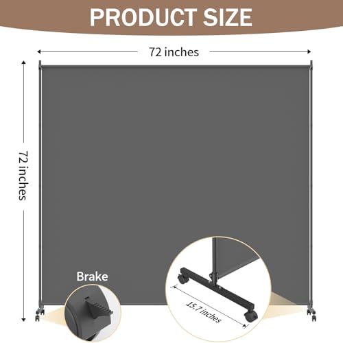 6*6FT Single Panel Room Divider/ Privacy Screen with Caster Wheels & Brakes - Image 4