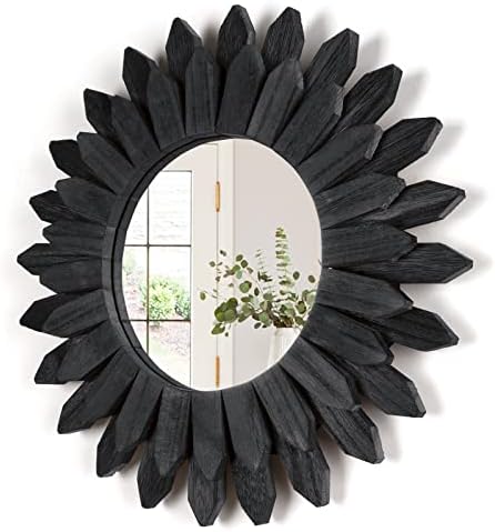 Honiway Black Wall Decor Wall Mirror 12 inch Boho Wall Decor Wood Decorative Mirror for Room Decor Home Decor for Bedroom Living Room Bathroom Kitchen Black by Honiway