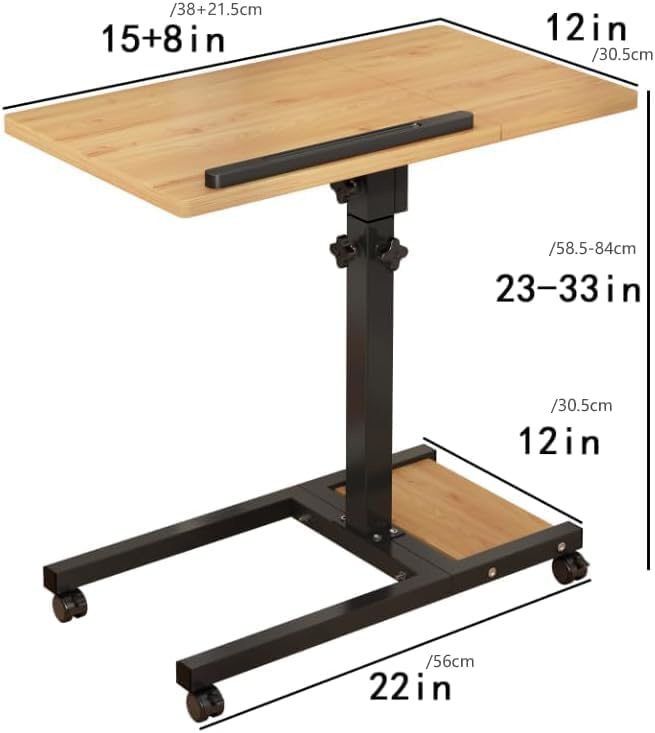 Laptop Desk Stand for Bed Portable Desk Overbed Bedside Mobile Laptop Table Rolling Foldable Table Adjustable Height with Locked Wheels & Mouse Pad for Office Sofa (Natural Color) - Image 2