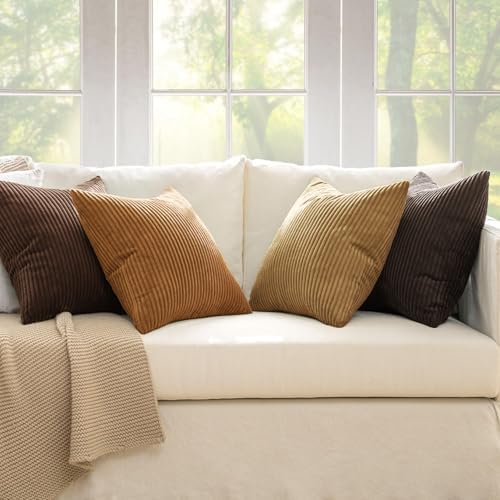MIULEE Fall Corduroy Decorative Throw Pillow Covers Camel Brown 20x20 - Image 2