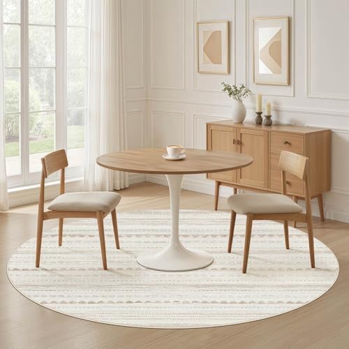 Nakagishi Round Rug Boho Area Rugs: 5x5 Washable Large Circle Neutral Soft Stain Resistant Non-Slip Carpet for Women Aged 25-45 Farmhouse Decor Enthusiasts - Living Room Bedroom Dining Room Nursery - Image 4