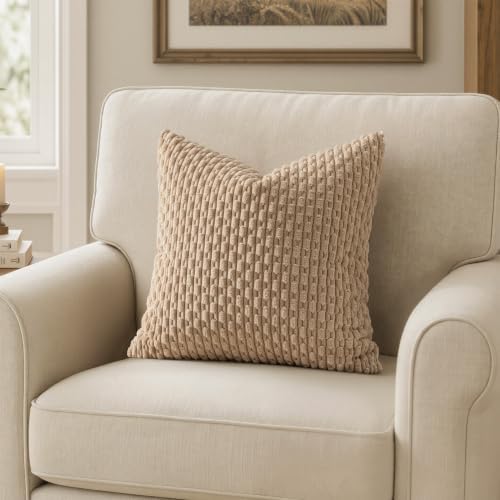 MIULEE Euro Sham Decorative Throw Pillow Covers 24x24 Neutral Tan Corduroy - Image 6