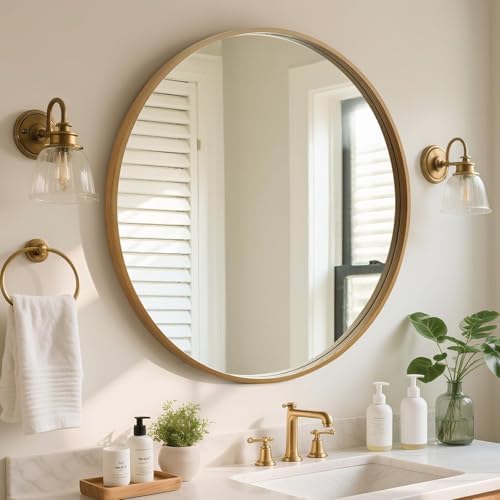 WallBeyond Round Wood Mirror, 32" Round Modern Decoration Large Circle Wall Mirror for Bathroom Living Room Bedroom Entryway, Natural by WallBeyond