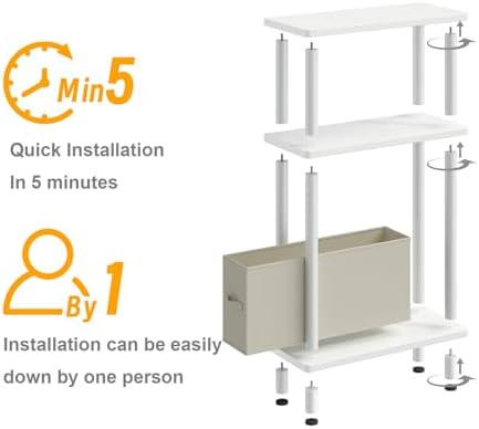 Apicizon Narrow Side Table with Fabric Basket, 3-Tier End Table, White - Image 7