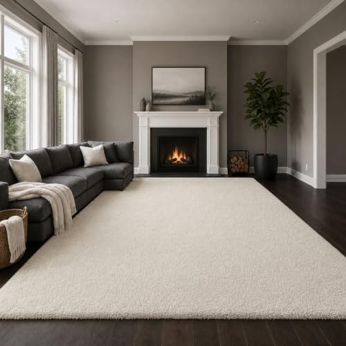 Ophanie Area Rugs 9x12 Living Room, Large Ivory Bedroom Carpet, Big Shag Indoor Thick Soft Nursery Rug, Fluffy Carpets for Boy and Girls Room Home Decor Aesthetic with Over 99 pcs Pile fibers by Ophanie