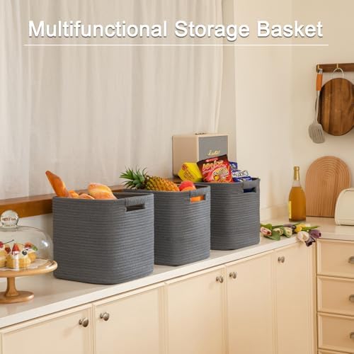 OIAHOMY Storage Cubes 11 Inch Storage Bins 3-Pack Square Baskets Dark Grey - Image 6