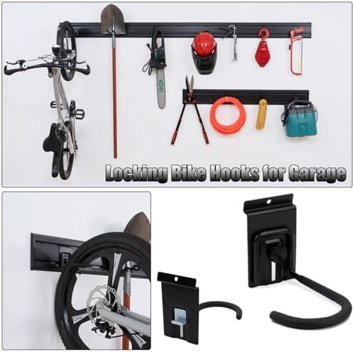 Slat Wall Accessories Garage Hooks Heavy Duty Slatwall Panel Hook Locking Bike Hook for Slat Wall Hooks for Hanging Ladder Storage System Black Accessory for Power Tools Organizer (28 Hook) - Image 3