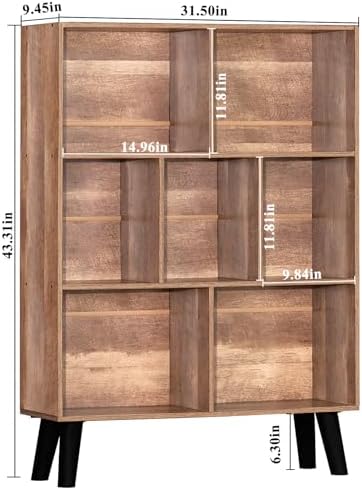 LEYAOYAO Cube Bookshelf, Mid-Century Modern Book Shelf with Legs, Oak - Image 3