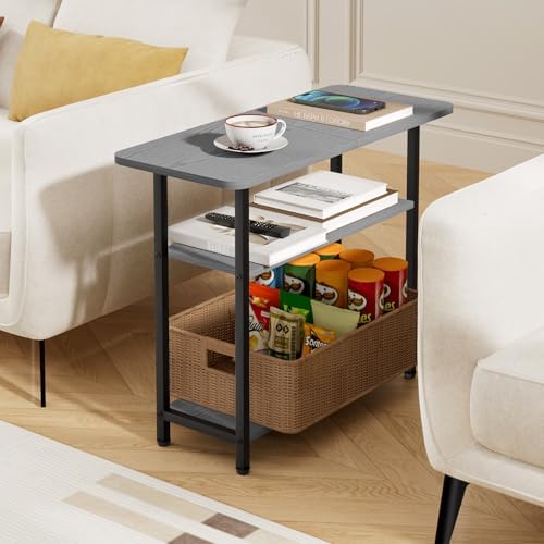 SLEEPING LAMB Side Table for Living Room, 3-Tier End Table for Small Space with Wide Storage Tabletop, Narrow Nightstand for Bedroom, Sofa Couch, Grey - Image 2