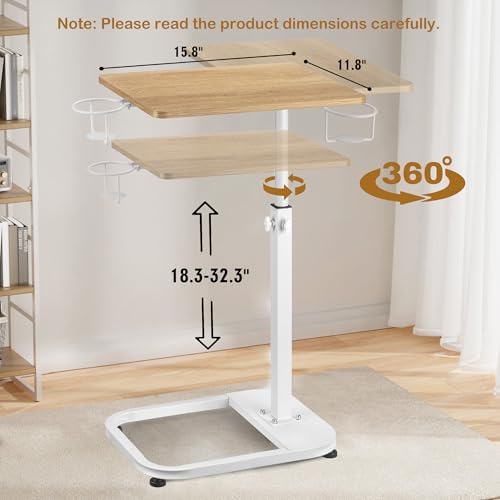 facka Adjustable C-Shaped End Table for Couch & Bed, Adjustable Height TV Tray, Stable Laptop Desk, Space-Saving Snack Side Table with Rounded Metal Corners - Image 2