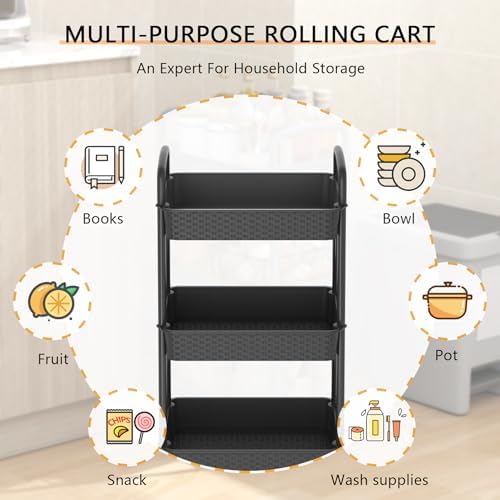 MOYIPIN 3-Tier Plastic Rolling Utility Cart with Handle,Black - Image 3