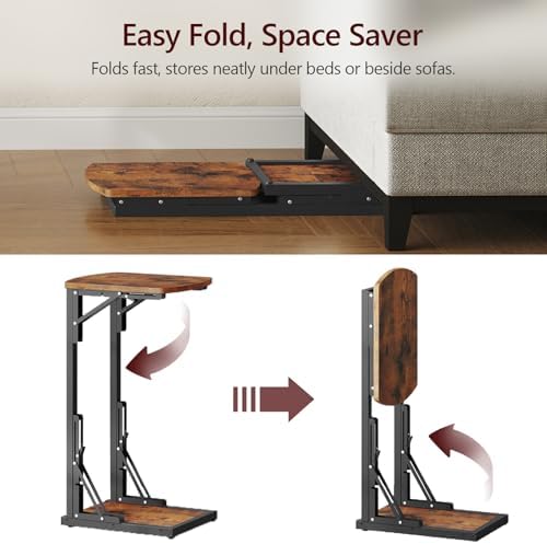 MAHANCRIS Set of 2 Folding C Shaped End Table, Adjustable Small Sofa Side Laptop Desk, Foldable Couch TV Tray Table for Small Spaces, Living Room, Bedroom, Rustic Brown ETHR4101S2 - Image 4