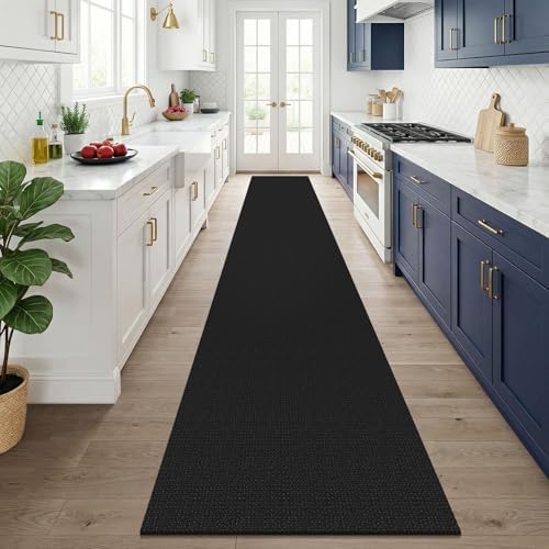 KOZYFLY Black 2.5'x14' Runners Rugs for Hallway, Long Washable Runner Rug, Woven Non Slip Kitchen Runner, Flatweave Entryway Rug, Floor Carpet for Entry, Aisle, Hall, Black/Dark Grey - Image 2