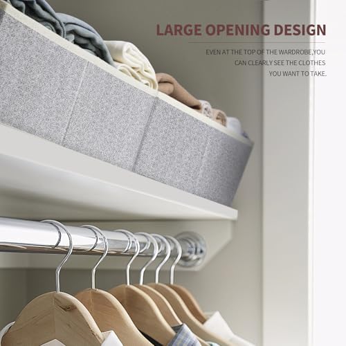 Homsorout Closet Organizers Bins 6 Packs - Large Closet Shelf Organizer with Handles, Fabric Trapezoid Storage Bins, Collapsible Storage Cubes for Clothes, Towels, Light Gray - Image 3