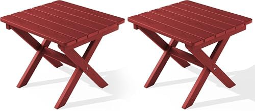 SERWALL Small Folding Outdoor Side Table Set of 2, Red by SERWALL