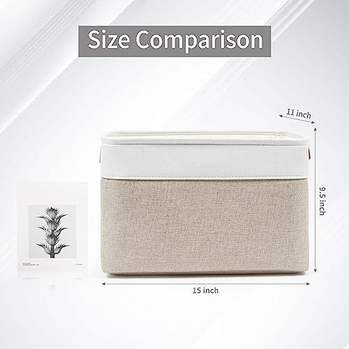 Bagnizer Storage Bins Large Fabric Storage Baskets for Shelves 3 Pack, Decorative Linen Closet Baskets with Handles for Organizing, Shelf, Clothes, Home, Office, 15x11x9.5Inches (Beige&White) - Image 5