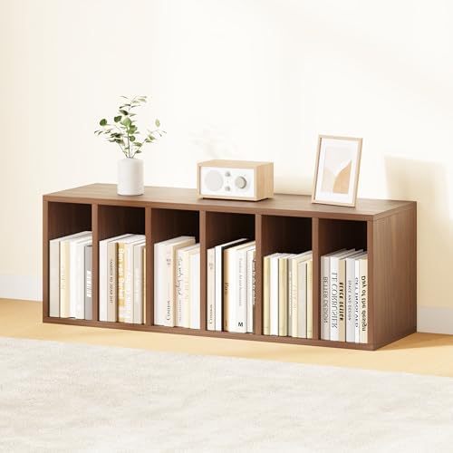 IOTXY DIY Modular Cubby Bookcase - Stackable 6-Cube Open Bookshelf, Walnut - Image 2