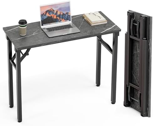 TEMI Small Computer Desk Folding Table - 35.8" Foldable Office Desk, No Assembly, Perfect for Small Spaces in Bedroom, or Apartment, Portable Mini Desk or Study Table Compact Design, Marble Greige by TEMI