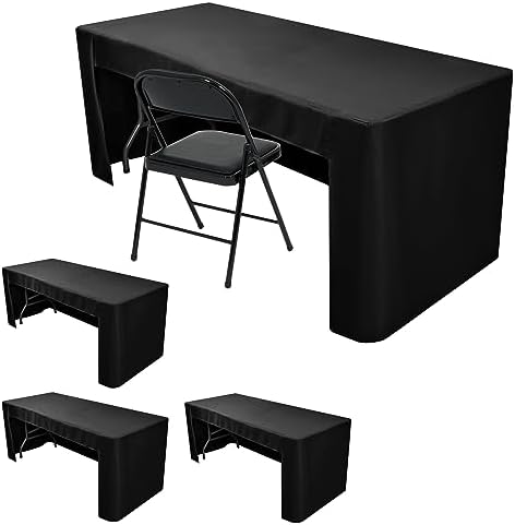 Nasitos 4 Pack 8 foot Black Table Cloth Fitted Trade Show Table Covers for Rectangular Table -Open Back Folding Table Covers Washable and Wrinkle Resistant Table Cloth for Craft Show, Weddings, Events by Nasitoshomedecor
