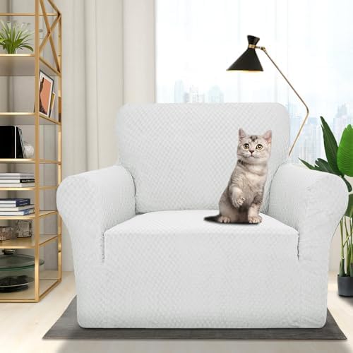 ZNSAYOTX 1 Piece Jacquard Chair Slipcovers for Living Room High Stretch Chair Covers with Arms Anti Slip Pets Friendly Couch Sofa Armchair Cover Furniture Protector (Small, White) - Image 2