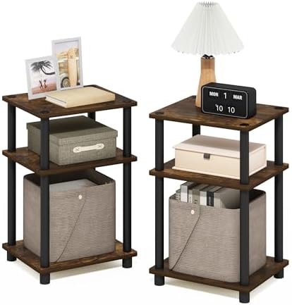 Furinno JUST Toolless 3-Tier Side Table Set of 2, Open Shelf, Amber Pine by Furinno-FitsYourSpaceFitsYourBudget