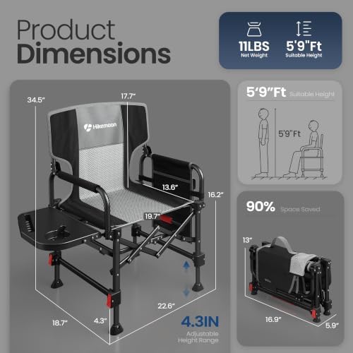 HIKEMOON Folding Camping Director Chairs, Adjustable Height, Black - Image 3