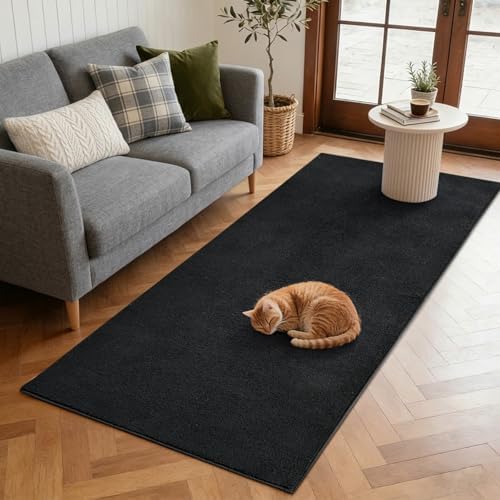 2x6 Pure Black Runner Rug Non-Slip Washable for Hallway Kitchen Bedroom by FinRe%CC%80cHome