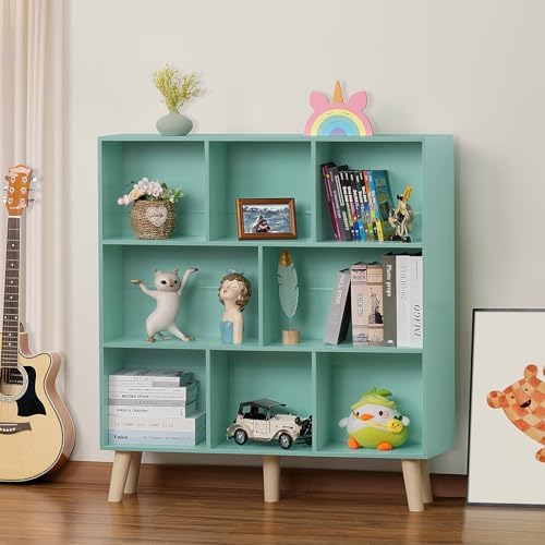 LEYAOYAO 8 Cube Bookshelf, Mid-Century Modern Book Shelf with Legs, Green - Image 5