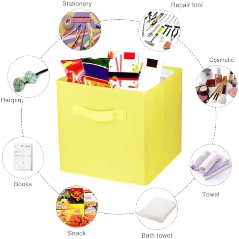 2 Pcs Storage Cubes, 10.5 Inch Collapsible Storage Bins, Fabric Foldable Bins for Organization, Durable Storage Bins for Closet, Shelves, Offices (Yellow) - Image 2