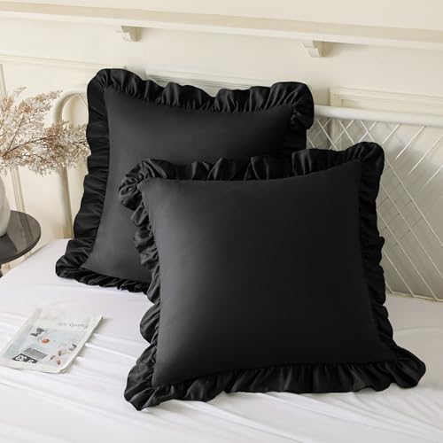 KKJIAF 2 Pack Ruffle Pillow Cases 18x18 Inches, Black by KKJIAF