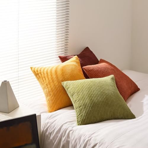 Topfinel Fall 20x20 Set of 4 Couch Decorative Pillow Covers,Modern Burnt Orange Yellow Green Gradient Corduroy Throws Pillow Case,Rustic Western Cushion Covers for Bed Sofa Living Room Home Decor - Image 5