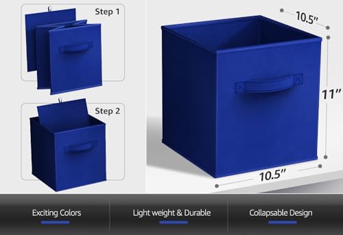 Sorbus Fabric Storage Cubes, 6-Pack Foldable Bins (11 Inch, Royal Blue) - Image 3