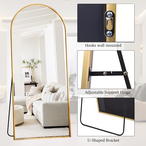 Rowjut Large 71"x30" Arched Full Length Mirror, Gold Mirrors Full Length Floor Mirror Standing for Bedroom, Living Room, Wall Mounted & Full Body Mirror Hanging or Leaning(Gold) - Image 4