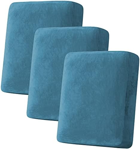 H.VERSAILTEX Velvet Stretch Couch Cushion Cover Plush Cushion Slipcover for Chair Loveseat Sofa Cushion Furniture Protector Seat Cushion Sofa Cover (3 Piece Sofa Cushion Covers, Peacock Blue) by HVERSAILTEX
