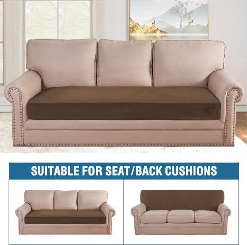 H.VERSAILTEX Velvet Stretch Individual Couch Cushion Cover Plush Cushion Slipcover for Loveseat Sofa Cushion Furniture Protector Seat Cushion Sofa Cover (1 Piece Sofa Cushion Cover, Bronze Brown) - Image 3