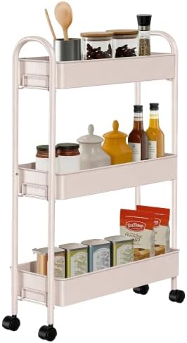 Slim Rolling Cart, Metal Frame Utility Rolling 3-Tier Narrow Storage Cart by Unknown