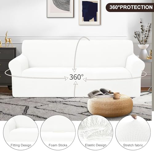 U-NICE HOME Oversized Stretch Couch Cover Slipcover, Ivory White - Image 3