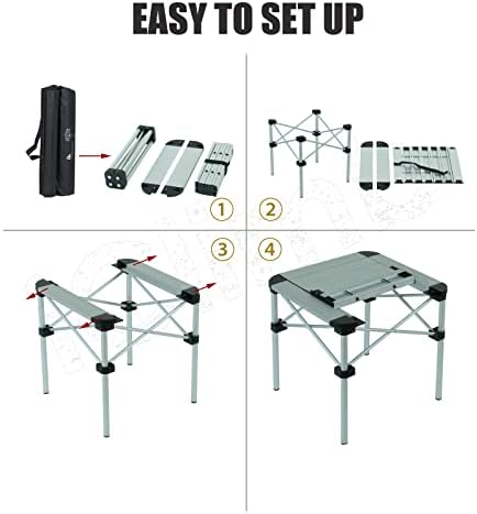 iClimb Lightweight Stable Alu. Folding Square Table Roll Up Top (Black, M) - Image 6