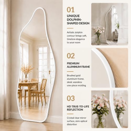 Full Length Door Mirror, 48"x16" Wall Mounted Mirror, White - Image 6