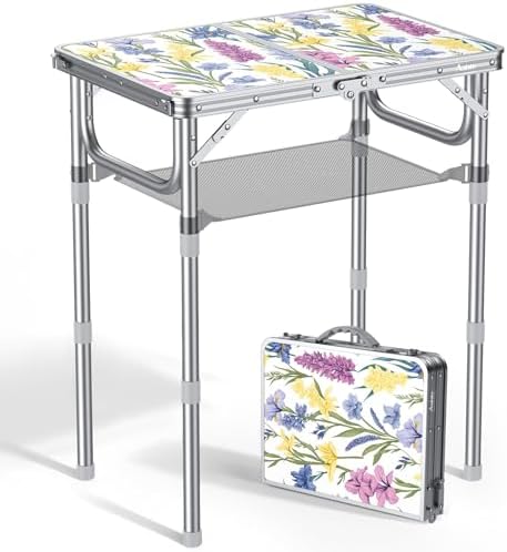 Anbte 2ft Small Folding Table, 3 Adjustable Height for Camping, 24" x 16" by Anbte