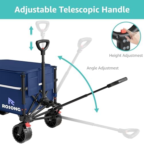 ROSONG Collapsible Wagon Cart with Wheels Foldable - Folding Utility Heavy Duty Wagons Carts for Grocery Sports Garden Shopping Camping Wheelbarrows (120L Dark Blue with Lid) - Image 5